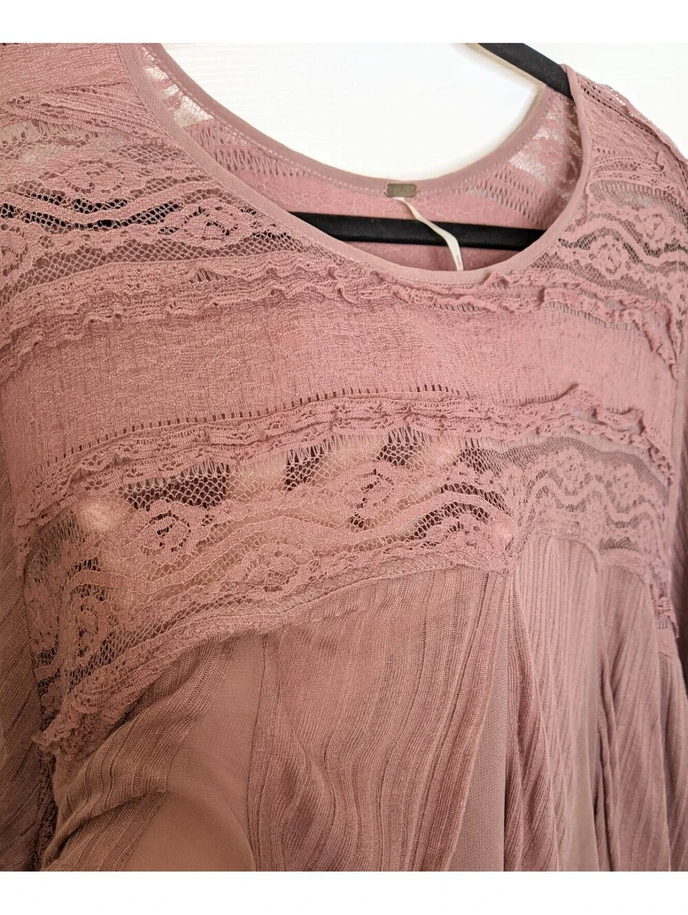 Free People Penny Lane Sheer Tunic Size XS Mauve BOHO Gauze Lace Oversized